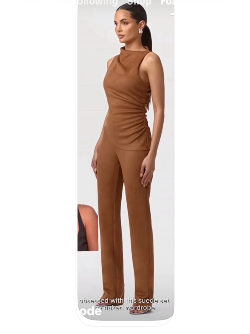 NWT Naked wardrobe 2 piece Faux Suede Straight Leg Pants size Small & ruched top